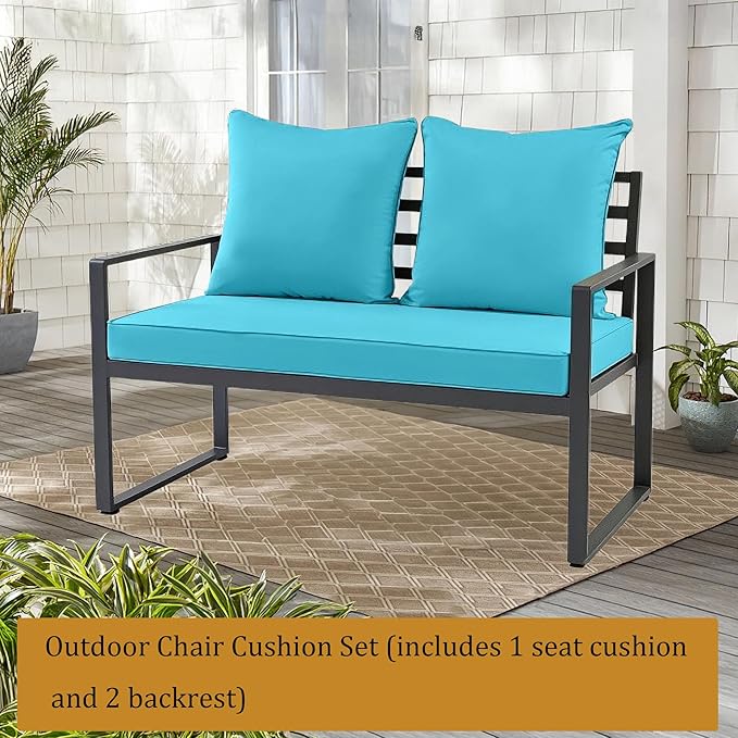 Outdoor Loveseat Cushion Set for Patio Couch/Sofa, 46 x 26 Inch Waterproof & Fade Resistant Patio Furniture Chiar Cushions with Removable Cover (Lake Blue, 46''Lx26''Wx4''H-Loveseat Cushion Set)