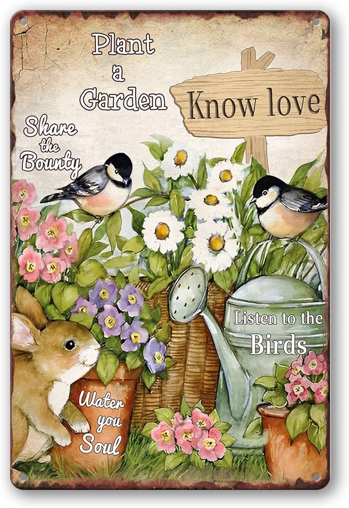 Vintage Metal Tin Signs - Bird & Flower Garden Plaques, Decorative Outdoor 8x12 Inch