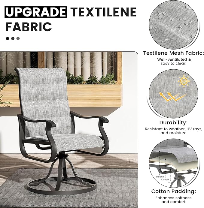 Patio Swivel Chairs Set of 2, Outdoor Dining Chairs with High Back, All-Weather Swivel Rocker Chair for Lawn, Porch or Garden