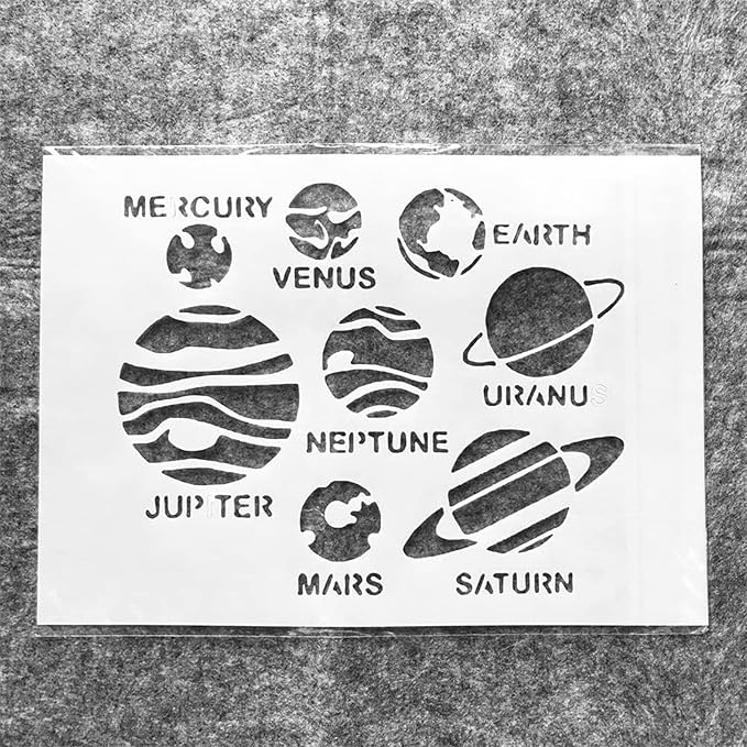 TIAMECH A4 Reusable Solar System Stencil for Painting - Planets Earth Mars Saturn Mercury Layering Template, DIY Wall Art, Wood Furniture, Scrapbook & Crafts (8.3x11.7inch)