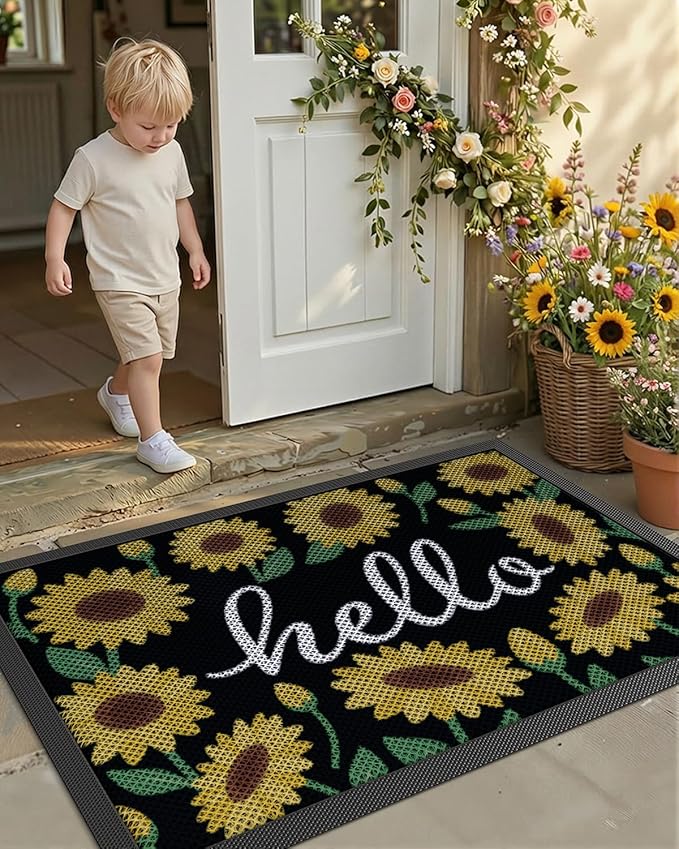 Color&Geometry Outdoor Door Mat, Resilient & Flexible Non-Slip Door Mat 24"x36", Dirt Trapping Waterproof Doormat, Welcome Mat for Porch, Patio & Entryway, Sunflower Amber