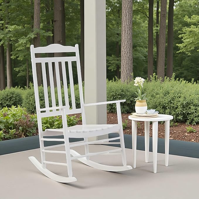 Wooden Adults Porch Rocking Chairs Outside Rocker for Outdoor and Indoor Patio Garden Lounge Living Room Indoor White