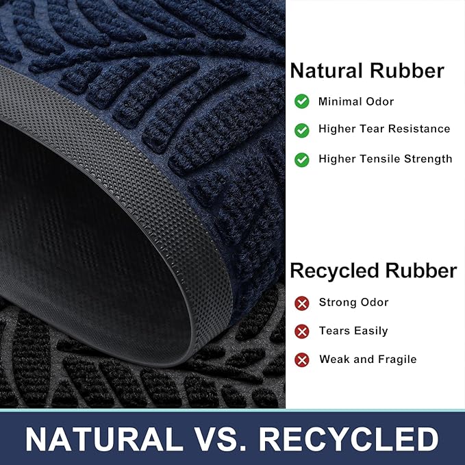 Smiry Welcome Mat Indoor Outdoor, All-Season Waterproof Front Door Mat, Sturdy Natural Rubber Doormat, Non-Slip, Easy Clean, Low Profile Dirt Trapper for Porch Patio Entrance, 59x34, Navy