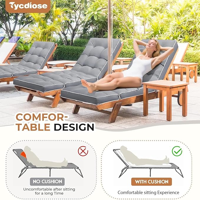 Outdoor Chaise Lounge Chair Cushion, Non-Slip Patio Chaise Lounge Cushions Waterproof for Outdoor Furniture, Thickened Patio Pool Lounger Chair Cushion, 76.4 x 22.8 x 4.7 Inches, Grey