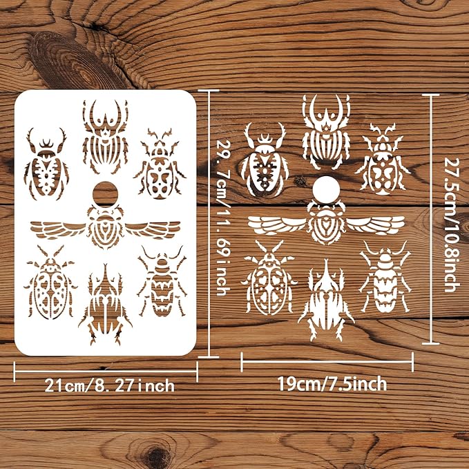 FINGERINSPIRE Scarab Stencil 11.7x8.3inch Reusable Egyptian Scarab Arts and Crafts Painting Template Scarab Beetle Pattern Stencil for Painting on Wall, Floor, Furniture, Wood and Paper