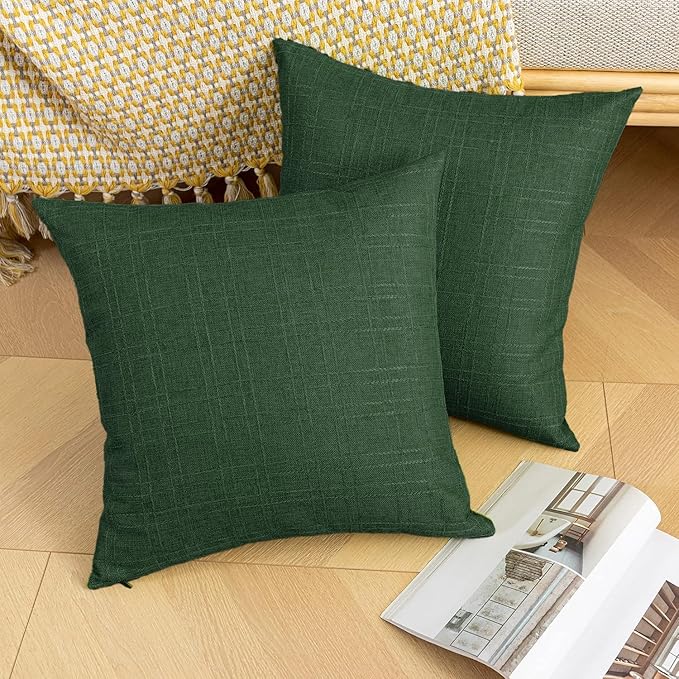 Kevin Textile Pack of 2 Outdoor Waterproof Pillow Covers Checkered Decorative Cushions Sham Throw Pillowcases Shell for Patio Tent Garden Couch Bed Sofa 18x18 Inch Army Green