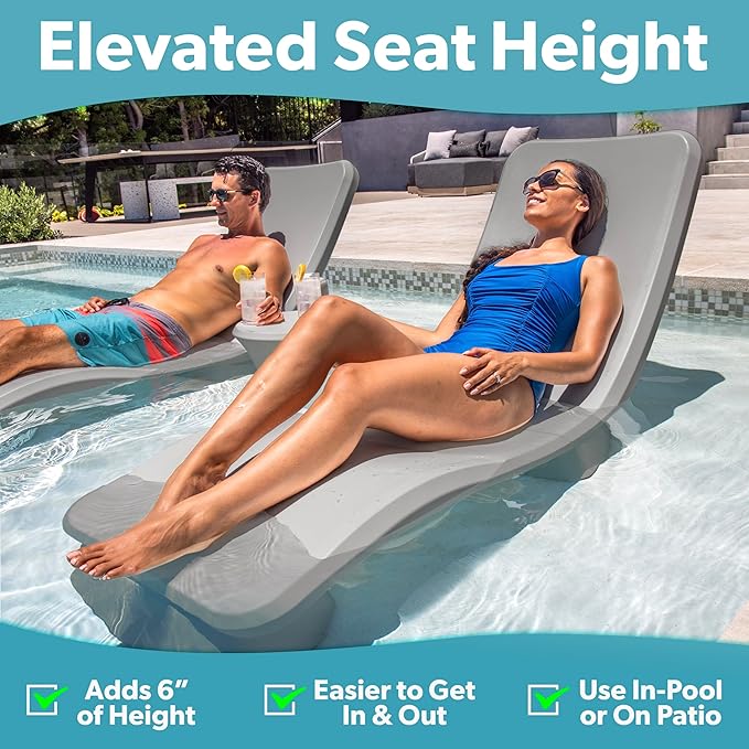 GoSports Coast Modern in Pool Lounge Chair - Waterproof & Weighted Chaise Lounger - Outdoor Pool Furniture for Patio or in Baja Shelf - Gray