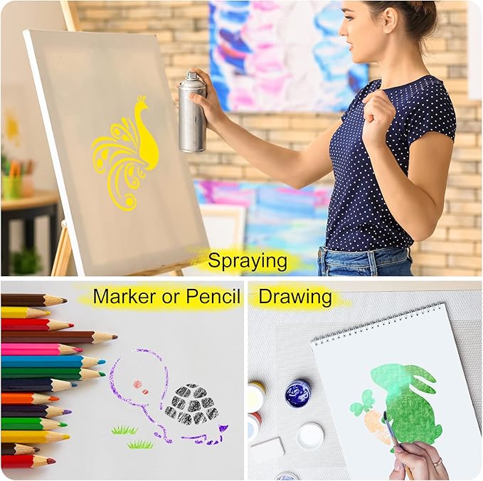 Marspark 66 Pcs Spring Easter Small Stencils for Crafts Reusable 3 Inch Stencils for Painting on Wood DIY Craft Paint Template for Wall Home Decor Card Rock Canvas Drawing Holiday (Animal)