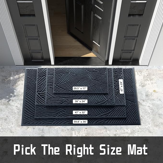 Yimobra Doormat Indoor Outdoor Entrance, Simple Stripes, All-Weather Waterproof & Non-Slip Mat for Front Door, Heavy Duty Polyester Welcome Mat for Garage, Patio-36x24，Blue