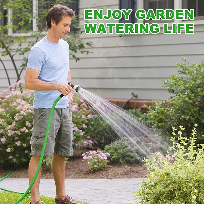 YOTOO Heavy Duty Hybrid Short Garden Hose, Lead in Water Hose 5/8-Inch by 10-Feet 150 PSI, Kink Resistant, All-Weather Flexible with Swivel Grip Handle and 3/4" GHT Solid Brass Fittings, Green+Blue