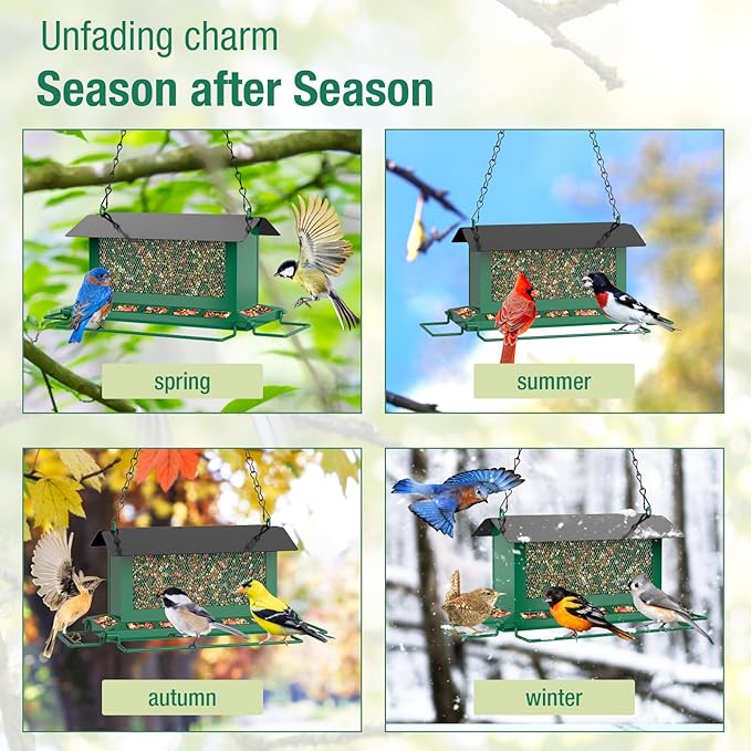 Bird Feeder for Outdoor Hanging, Large Birdfeeders with Multi Feeding Ports - Heavy Duty Metal Bird Feeders for Outside Hanging, 3.6 Lb Large Capacity Birdfeeder to Attracting Birds