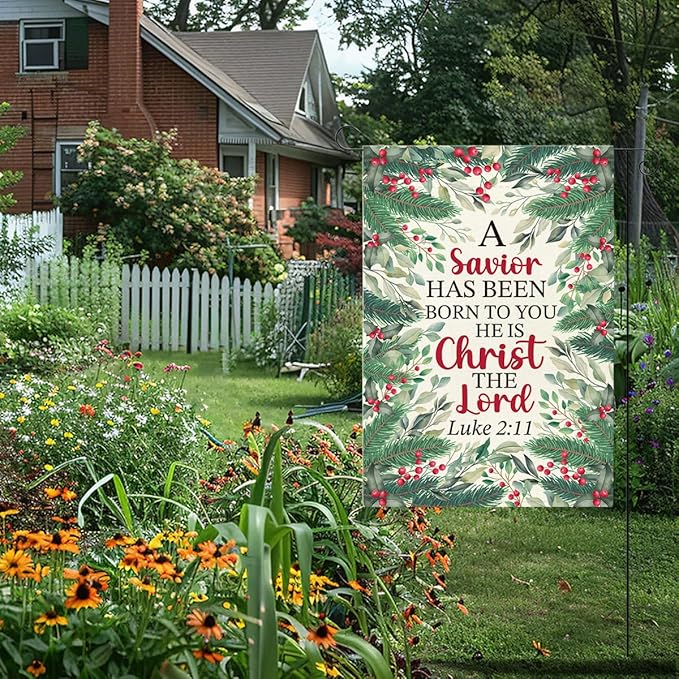 Religious Scripture Christmas Garden Flag Xmas Christian Nativity Winter Holiday Outside Outdoor Lawn Decorations Yard Flag Double Sided 12x18 Inch
