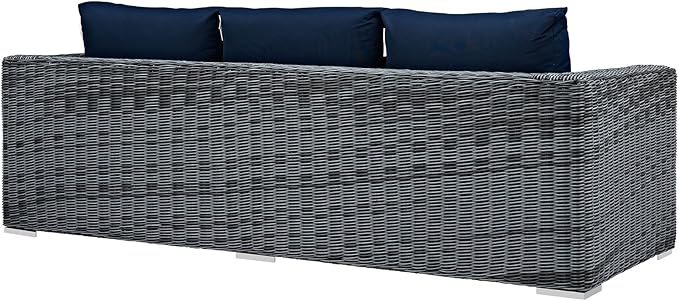 Modway EEI-1874-GRY-NAV Summon Wicker Rattan Outdoor Patio Sofa with Sunbrella Fabric Cushions, Canvas Navy