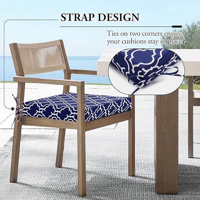Wellsin Outdoor Chair Cushions for Patio Furniture - Outdoor Cushions for Chairs - Water Resistant Patio Chair Cushions Set of 4, 18.5"X16"X3", Trellis Navy