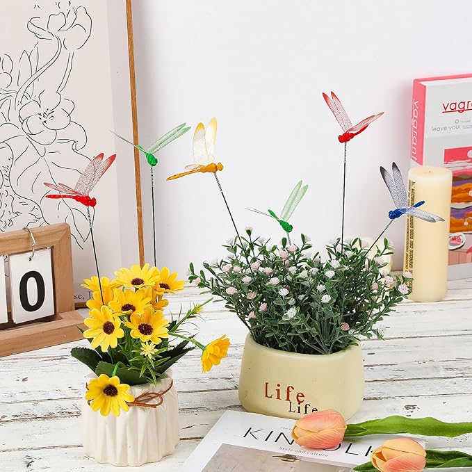 Augshy 50 Pcs Dragonfly Decoration Stakes Garden Dragonfly Artificial Ornaments for Indoor Outdoor Garden Birthday Wedding Party Decor