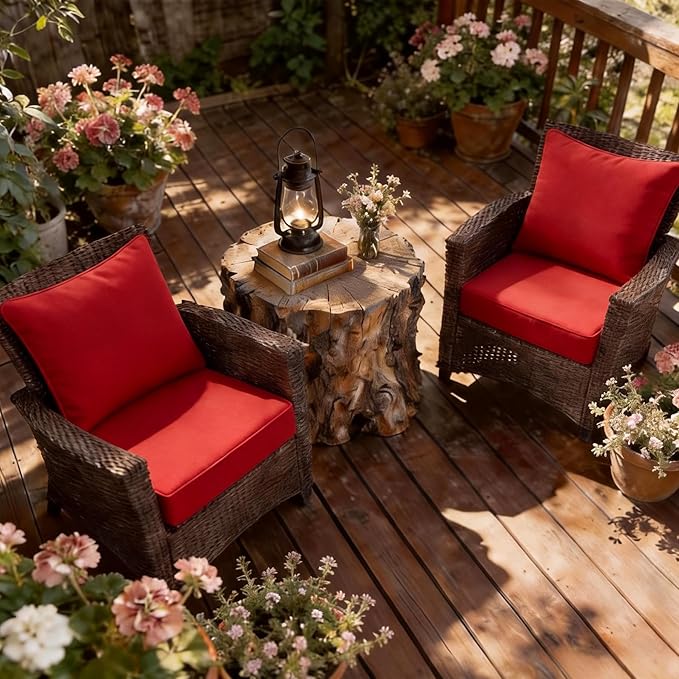 COZYVIDA Outdoor Deep Seat Cushion Set of 2, 24"x24" Seat & 25"x22.5" Back, Water-Proof Stain-Resistant UV Resistant Weather Resistant, 30D Foam with Recycled Fiber Fill,Chili-TPU
