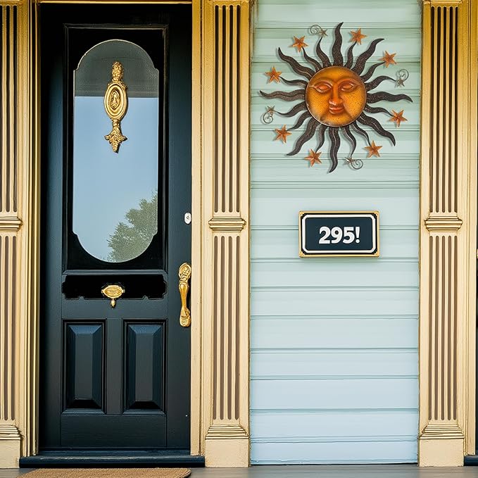 LIFFY 24" Sun Face Metal Wall Art for Outdoor Decor - Solar Themed Hanging Sculpture, Weather-Resistant Garden Patio Wall Décor, Farmhouse Home Accent Gift (Antique Bronze Finish)