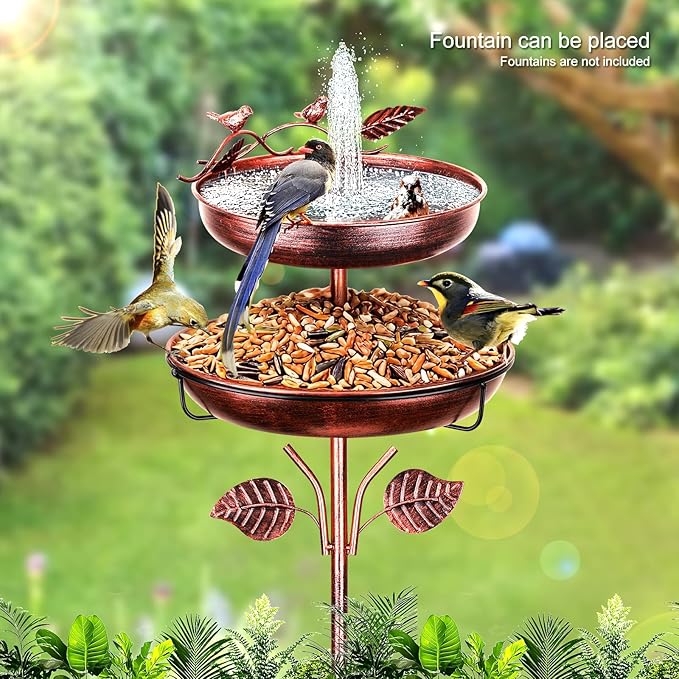 Bird Bath for Outside,48in Vintage Freestanding,Birdbaths for Outdoors, Birds Feeder,Double-Layer Metal Bowl Bird Bath Stand for Garden Yard Patio Decor,Solid Five-pronged Hard Base(Antique Bronze)