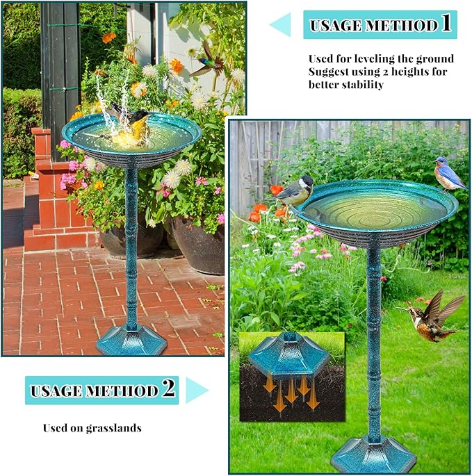 Metal Bird Bath for Outside, Freestanding Garden Metal Birdbaths with Stable Upgrades Stake, Easy to Clean Birdfeeder for Outdoors Garden Yard Lawn Decor(Blue)