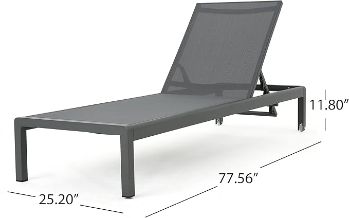 Christopher Knight Home Cape Coral Outdoor Aluminum Chaise Lounges with Mesh Seat, 2-Pcs Set, Grey / Dark Grey