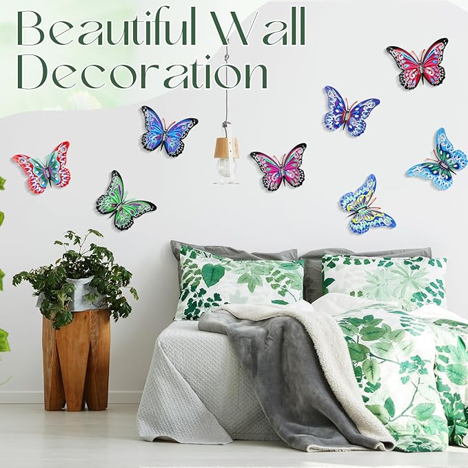 Jetec 8 Pcs Metal Butterfly Wall Decor 6.5 Inch Outdoor Butterflies Wall Art Sculpture 3D Butterfly Hanging Decoration for Spring Outside Fence Garden Yard Home Patio Balcony(Novel Style)