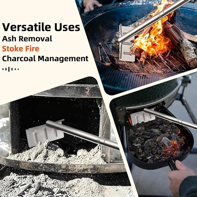 BBQ Charcoal Rake, 29 Inch Grill Ash Removal Rake for Fireplace Wood Stove Pizza Oven, Stainless Steel BBQ Cleaner Poker Scraper, Heavy Duty Barbecue Grilling Utensils Tool for Smoker,Ceramic,Kamado