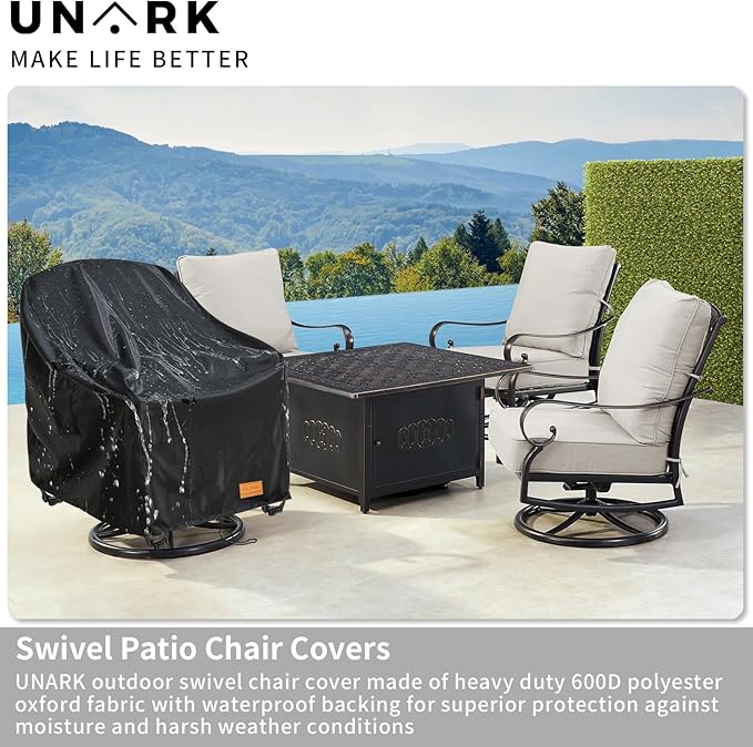 Outdoor Swivel Chair Covers Waterproof 2 Pack,Outdoor Chair Covers Patio Furniture Cover for Deck Patio Swivel Chair Heavy Duty,35 W x 37 D x 36 H inches Black
