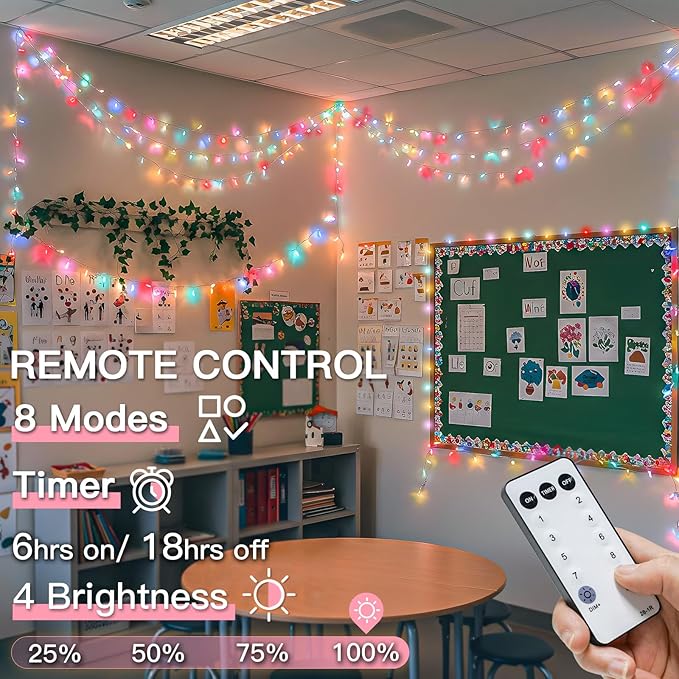 suddus String Lights Indoor Bedroom, 66ft 200 Led Christmas Light Outdoor Clear Wire Connectable, Plug in Fairy String Lights with Remote for Christmas, Dorm, Party, Easter Decoration, Multicolor