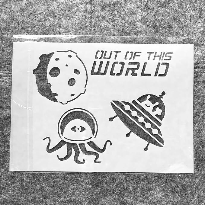 TIAMECH A4 Reusable Alien UFO Meteorite Stencil for Painting - Out of World Layering Template, DIY Wall Art, Wood Furniture, Scrapbook & Crafts (8.3x11.7inch)