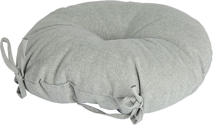 Magpie Fabrics Outdoor 15"x15"x4" Round Bistro Seat Cushions with Ties Set of 2, Tufted Waterproof Patio Floor Chair Pads for Home Garden Balcony Kitchen Office Porch, Grey
