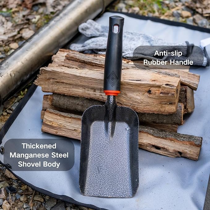 SoloWilder 12.6" Ash Shovel for Fire Pit & Fireplace - Manganese Steel Gardening Tool - Black