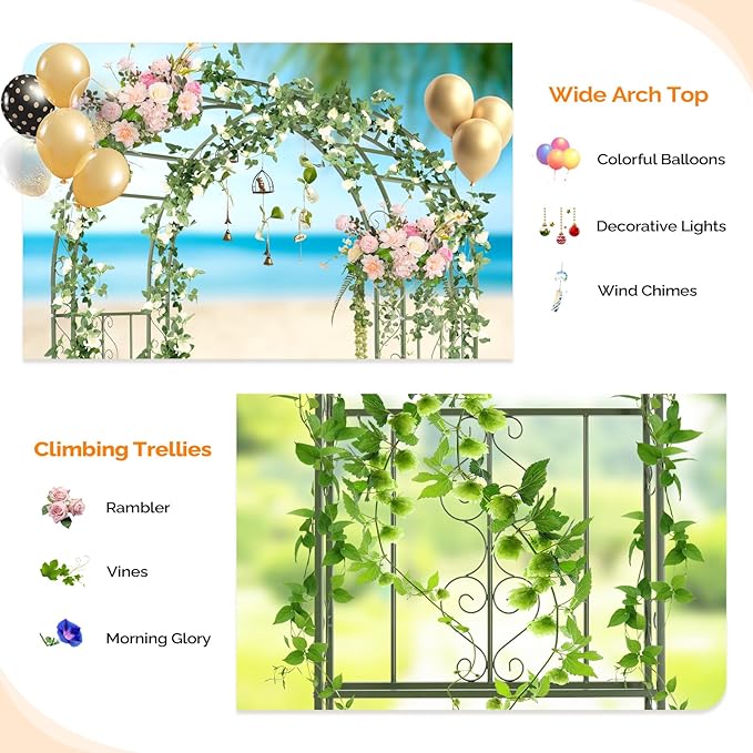 VINGLI Garden Arbor, Double Layer Arch Archway for Wedding Ceremony Party, Steel Garden Trellis for Plant Climbing, Christmas Garden Decorations Pergola for Garden, Backyard, Lawn (Olive Green)
