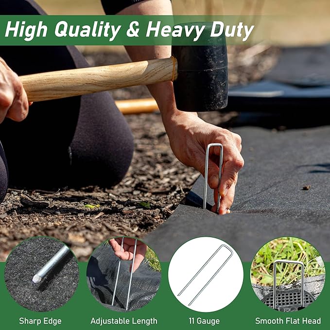 200 Pack Landscape Staples 6 Inches 11 Gauge Stakes, Galvanized Garden Stakes U-Shaped Pins and Landscaping Staples for Sod Anchoring Landscape Fabric Irrigation Tubing