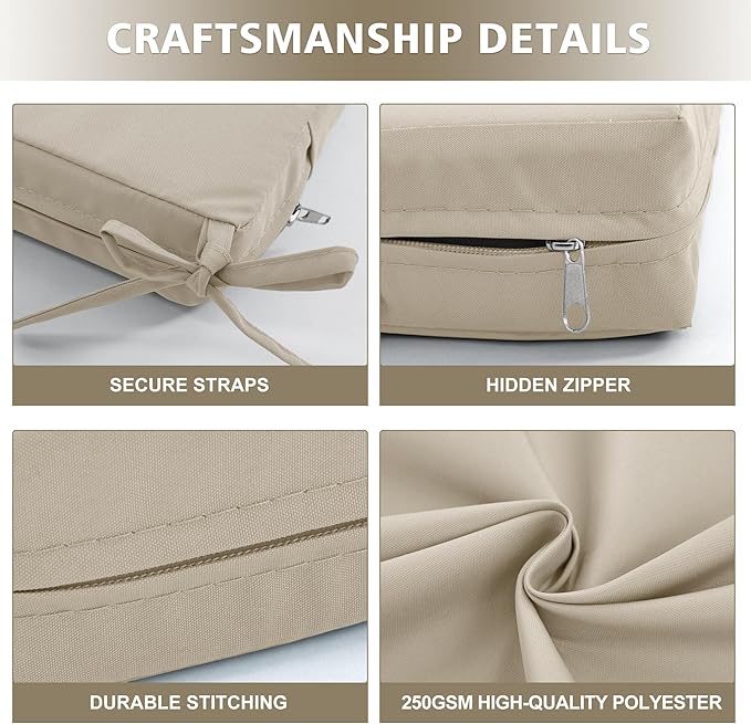 Outdoor Bench Cushion Waterproof 45"x18" – Fade-Resistant Patio Furniture Cushion with Ties for Porch Swing, Loveseat, or Indoor Bench Replacement, Cream