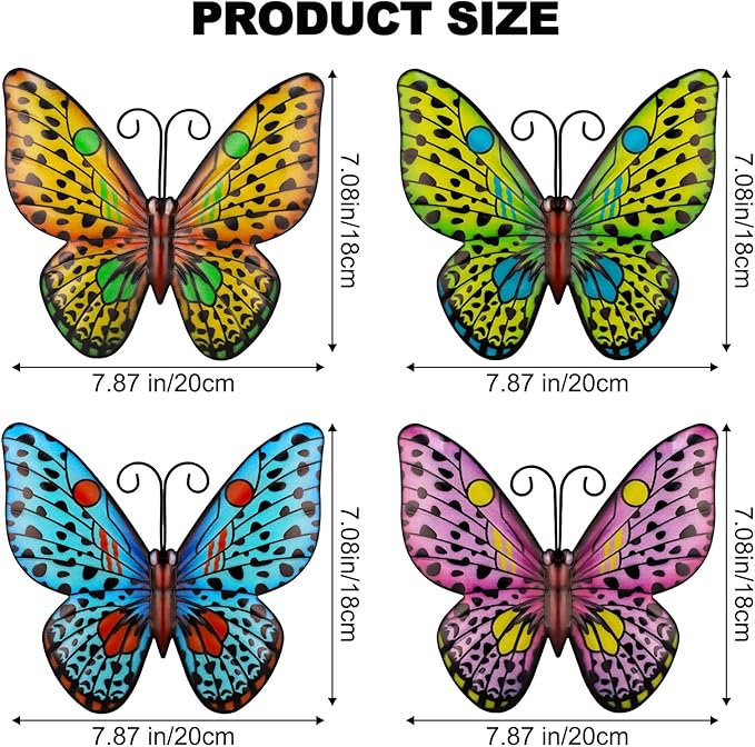 HKKDKTA Metal Butterfly Wall Decor, 4 Pack Outdoor Metal Wall Art Butterfly Decorations for Backyard Patio Fence Garden Balcony