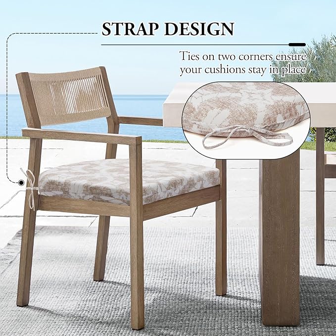 Wellsin Outdoor Chair Cushions for Patio Furniture - Patio Chair Cushions Set of 4 - Water Resistant Round Corner Outdoor Seat Cushions 17"X16"X2", Flower Beige
