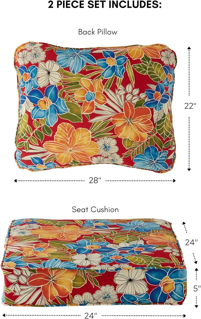 Greendale Home Fashions Outdoor Reversible 2-Piece Deep Seat Cushion Set, Aloha Crimson