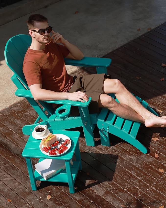 Folding Adirondack Chair Wood Texture, Patio Chairs Weather Resistant, Outdoor Chair, Lawn Chair with Cup Holder, Fire Pit Chair for Deck, Outdoor, Porch, Backyard