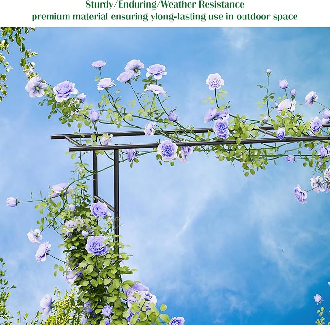 Garden Arch Trellis for Climbing Plants Outdoor 7.7 Ft Metal Garden Arbor with Planter Boxes Wedding Arches for Ceremony Christmas Decorations Pergola for Backyard, Lawn and Patio, Black
