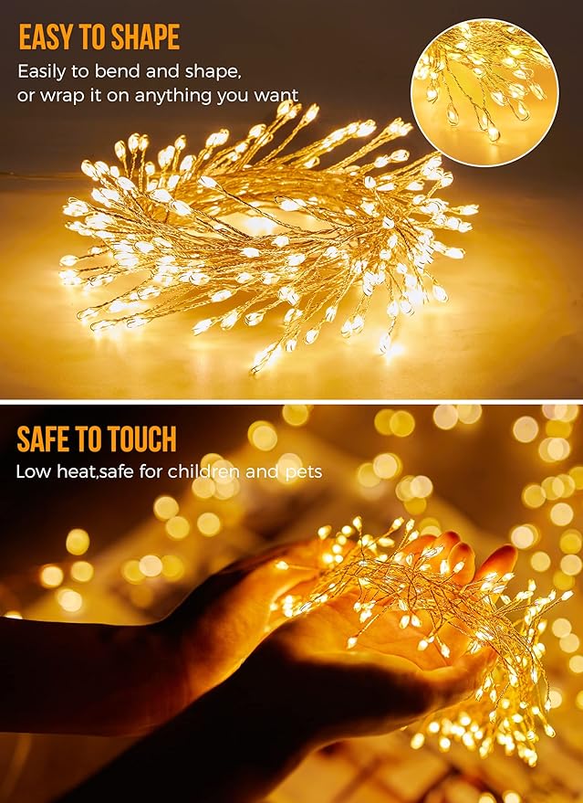 Brightown Fairy Lights Battery Operated, 10Ft 120 LED Firecracker String Lights, Waterproof Silver Wire Starry Firefly Light for DIY Wreath Weeding Indoor Outdoor Christmas Garden Decorations