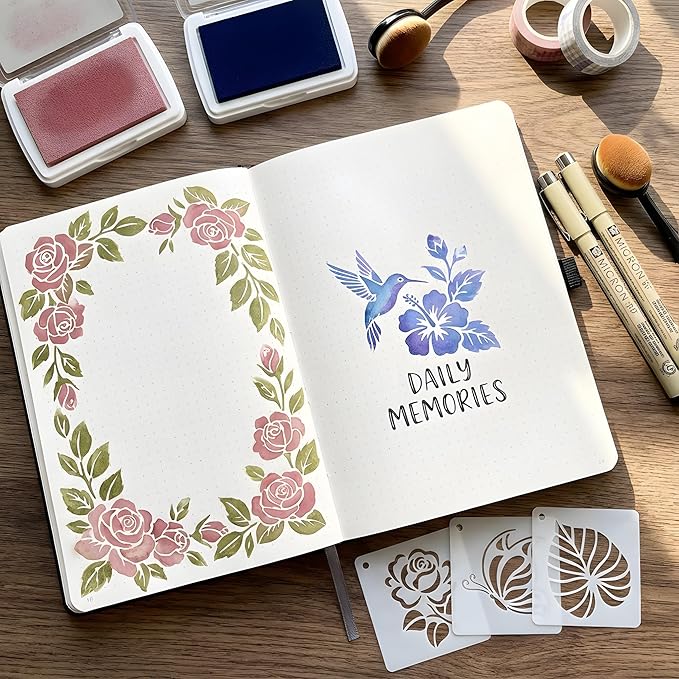 72 PCS Flower Stencils for Painting, Stencils for Crafts Reusable 3 x 3 Inch Floral Butterfly Bee Templates for Journals Rocks Gift Bags and Mini Canvas
