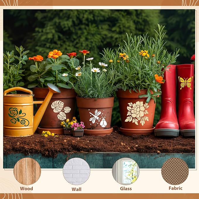 Marspark 72 Pcs Spring Easter Small Stencils for Crafts Reusable 3 Inch Stencils for Painting on Wood DIY Craft Paint Template for Wall Home Decor Card Rock Canvas Drawing Holiday (Flower Plants)