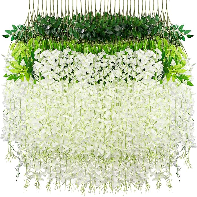 Wisteria Hanging Flowers,Fake Hanging Flowers,Wisteria artificiales Garland for Home Wedding Arch Floral Party Garden Ceremony Outdoor Decor,3.6 feet Long(36,White)