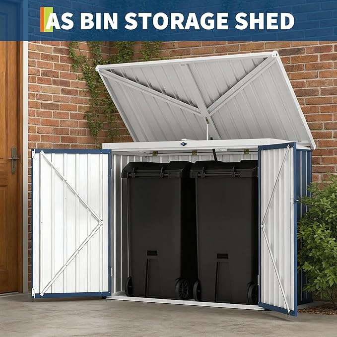 Outdoor Trash Can Storage Box with Lock Latch & Sloped Roof, Outdoor Storage Shed with Galvanized Steel Trash Bin Enclosure for Backyard, Patio & Garden Tool Organization