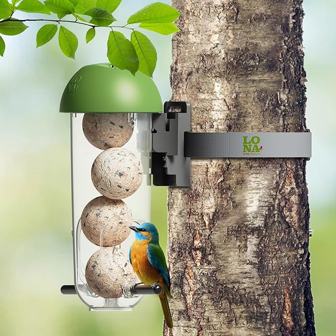 LONA Suet Ball Bird Feeder Outdoor Hanging Fat Ball Feeders with Versatile Mount Durable Weatherproof Washable Transparent Tube Wire Steel Metal Feeder for Wild Birds