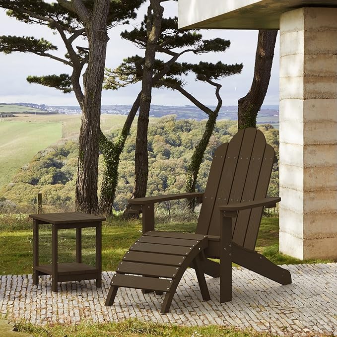 LUE BONA HDPS Adirondack Chairs, Fire Pit Outdoor Chair Weather Resistant with Cup Holder, Modern Plastic Chair Plastic for Patio, Deck, Proch, 350LBS, Dark Brown