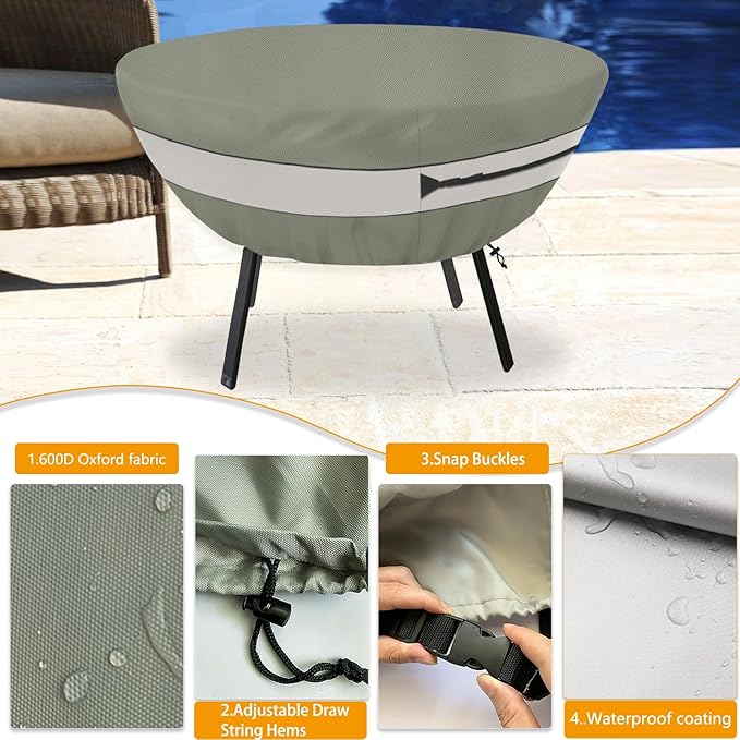 Round Patio Table Cover,Suitable for 42 Inch Diameter Patio Round Table,Waterproof Heavy Duty Round Outdoor Coffee Table Cover Grey Green