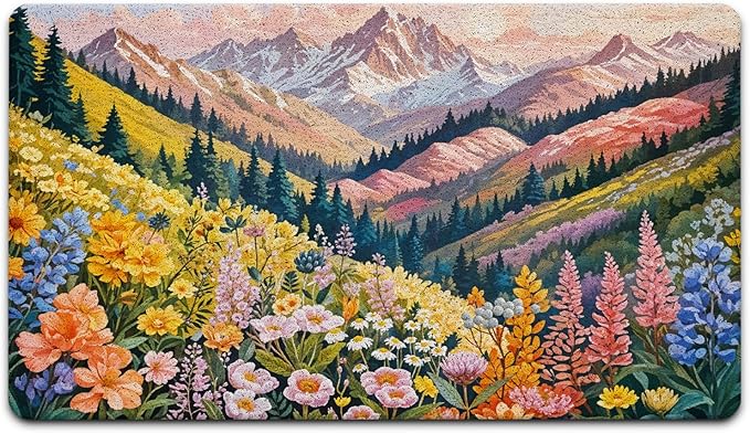 JINYO Watercolor Boho Door Mat, Cottagecore Wildflower Mountain Aesthetic Colorful Welcome Mat Doormat for Front Door Porch Indoor Outside Entrance Entryway, 17x30 Inch