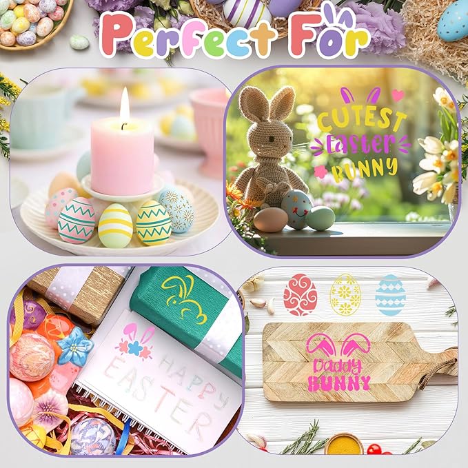 Marspark 66 Pcs Spring Easter Small Stencils for Crafts Reusable 3 Inch Stencils for Painting on Wood DIY Craft Paint Template for Wall Home Decor Card Rock Canvas Drawing Holiday (Bunny Egg)