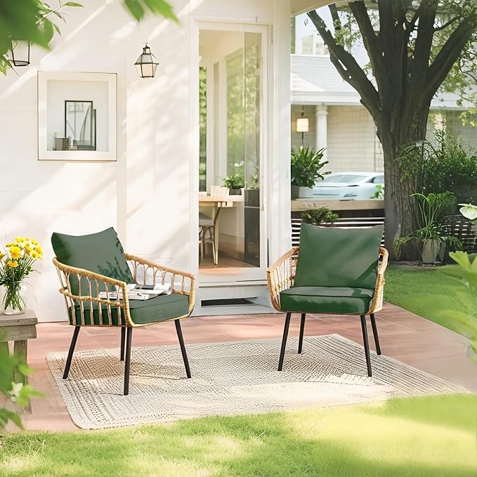 Outdoor Deep Seat Cushions Set of 2 for Patio Furniture, Waterproof & Fade Resistant Replacement Cushions with Removable Covers, 24 x 24 Inch, Dark Green